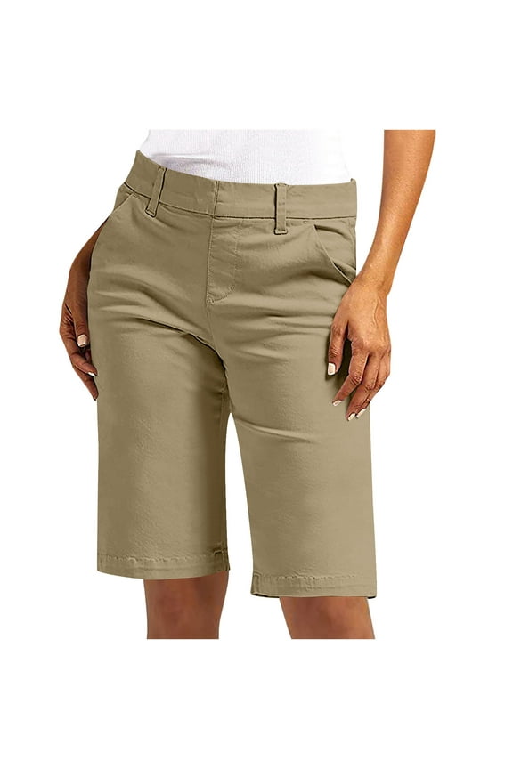 Suit Shorts for Womens High Waisted Rib Striped Dressy Shorts Knee Length Chino Shorts Quick Dry Active Shorts Bussiness Office Work Short Pants with Pockets