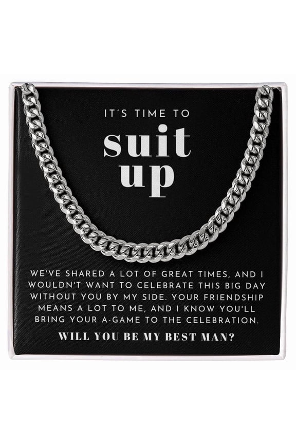 Suit Up Best Man Proposal Necklace | Bold Cuban Link Chain Necklace Standard Box