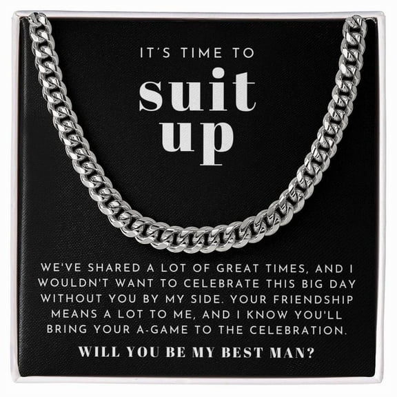 Suit Up Best Man Proposal Necklace | Bold Cuban Link Chain Necklace Standard Box