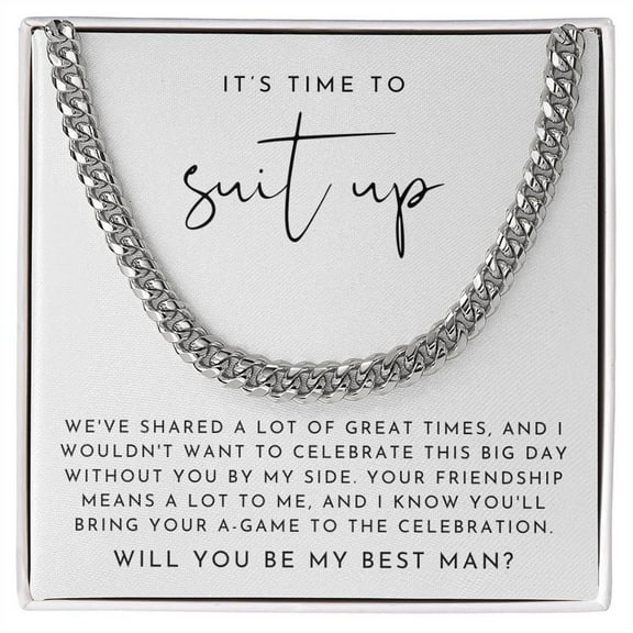 Suit Up Best Man Proposal Necklace | Heartfelt Cuban Link Chain Necklace Standard Box