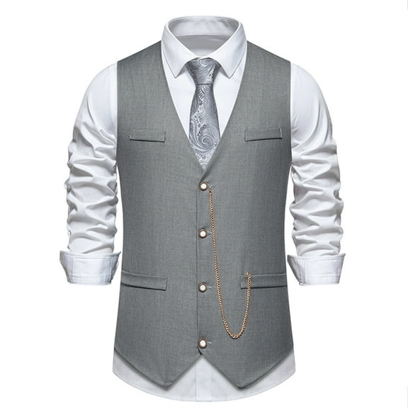 Suit Vest For Men Qiggri Men Solid Fashion Retro Have Pockets Button V-Neck Tanks Blouse Work Vest For Men