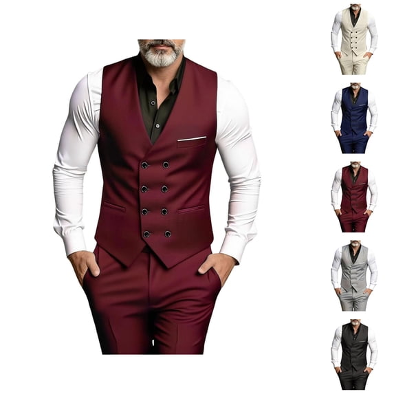 Suit Vest for Men Sleeveless Bussiness Casual Slim Fit Double Dress Vest Waistcoat