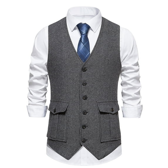 Suit Vests for Men with Pockets Slim-Fit Business Work Dress Waistcoats Sleeveless Button-Down V Neck Vintage Tuxedos Vest 2025