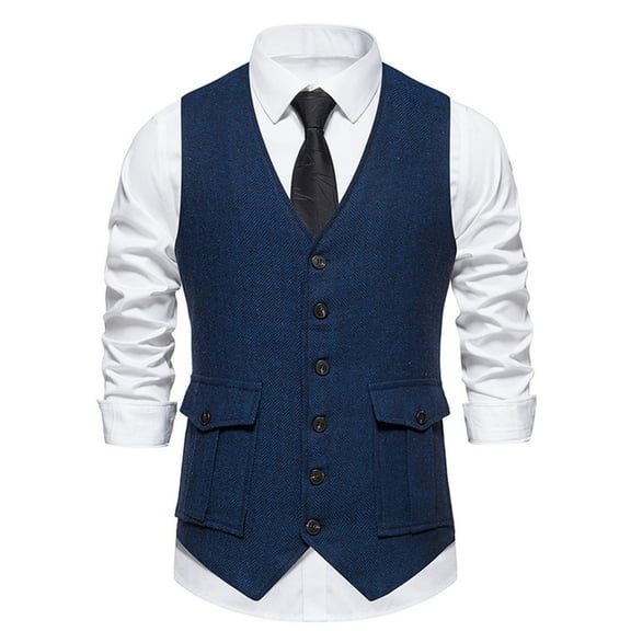 Suit Vests for Men with Pockets Slim-Fit Business Work Dress Waistcoats Sleeveless Button-Down V Neck Vintage Tuxedos Vest 2025
