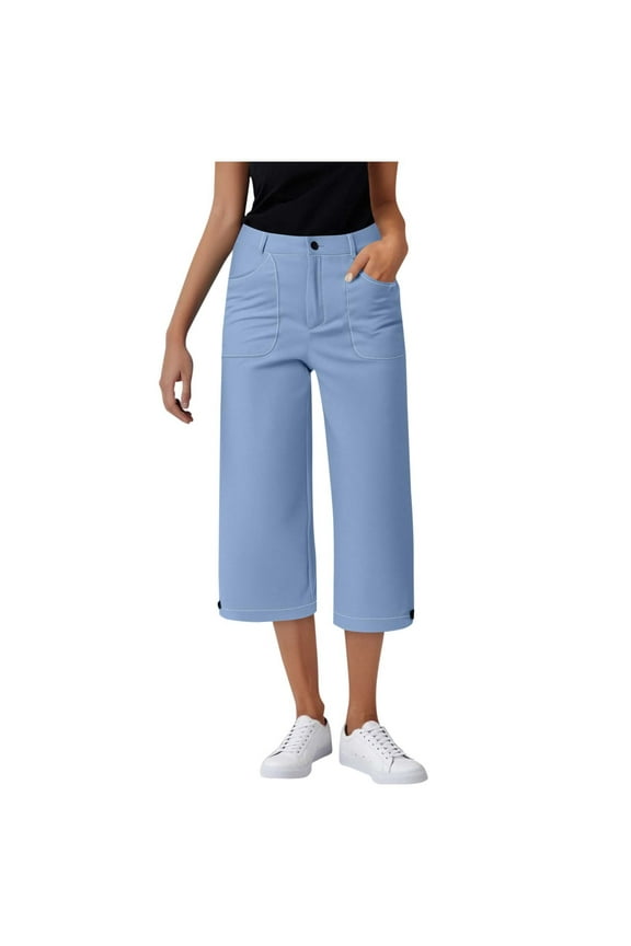 Suit Wide-Leg Capris for Womens High Waisted Put On Strech Capri Pants Tummy Control Quick Dry Active Pants Business Dressy Pant Trends Lightweight Capris office Work Capri Pant
