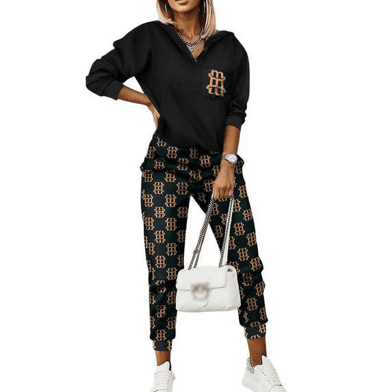 Suit Women's Multicolour Printed Long Sleeve Culottes Hooded Sweatshirt Slim Fashion Elegant Commuter Suit