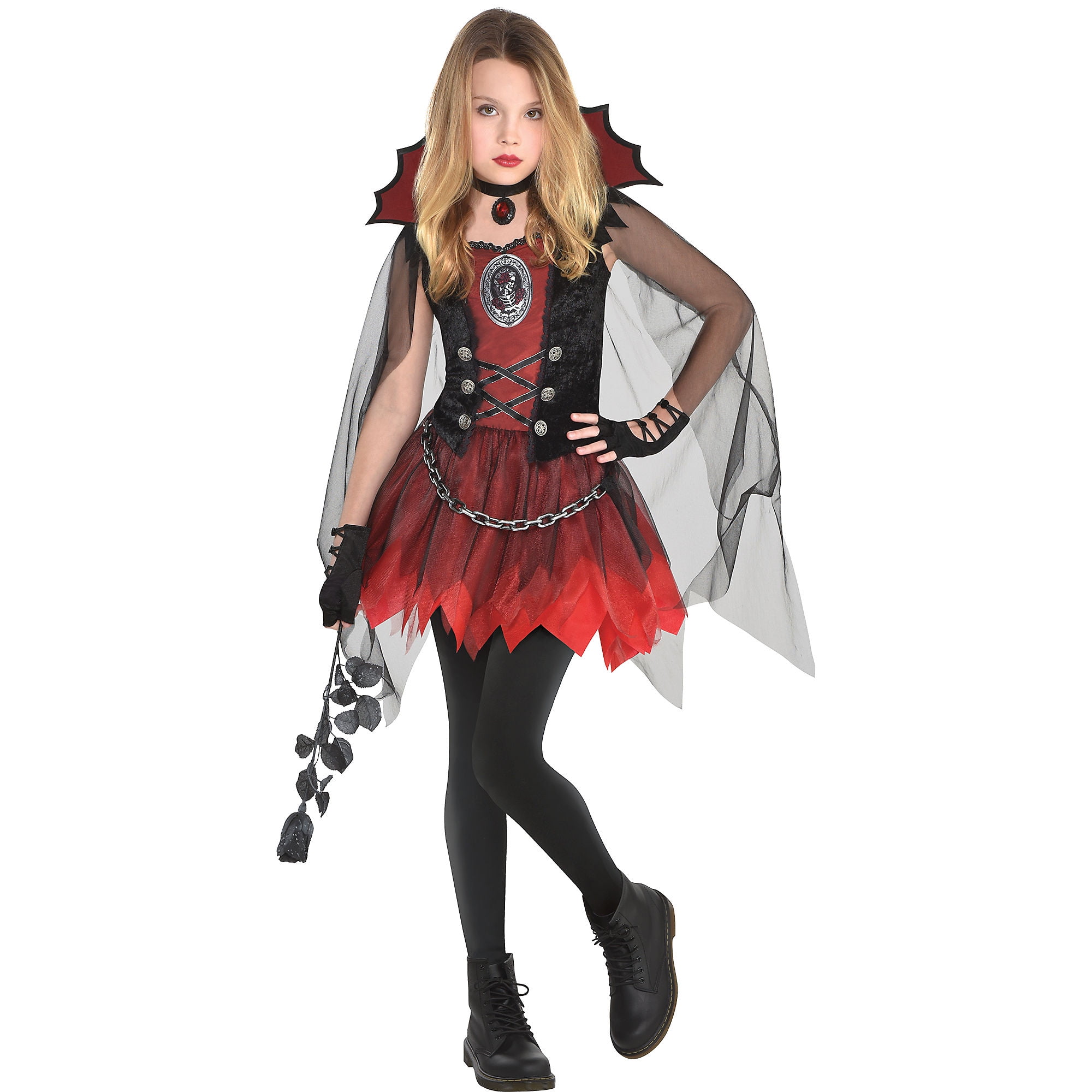 Suit Yourself Dark Vampire Costume For Girls Size Large 12 14 Includes Dress Cape And