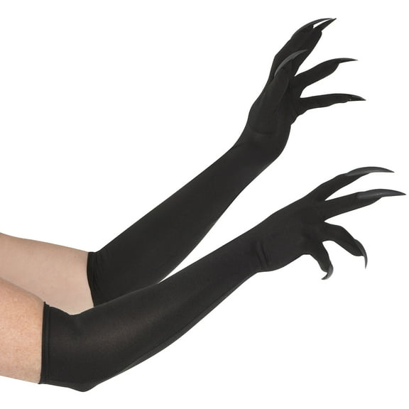 Suit Yourself Long Cat Claw Gloves for Adults, One Size, Above-the-Elbow Black Gloves Feature Black Plastic Talons