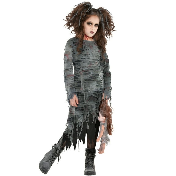 Suit Yourself Undead Walker Zombie Halloween Costume for Girls, Small (4-6), Includes Dress and Ponytail Holders