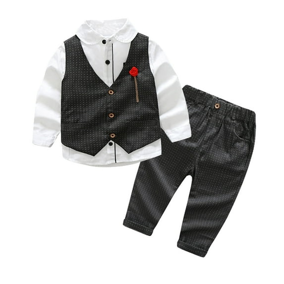 Suit for Boys Button down Shirt +Bowtie+Vest+Pants 4 Pieces Formal Gentleman Suits First Birthday Boy Outfit for Boys 4-5 Years