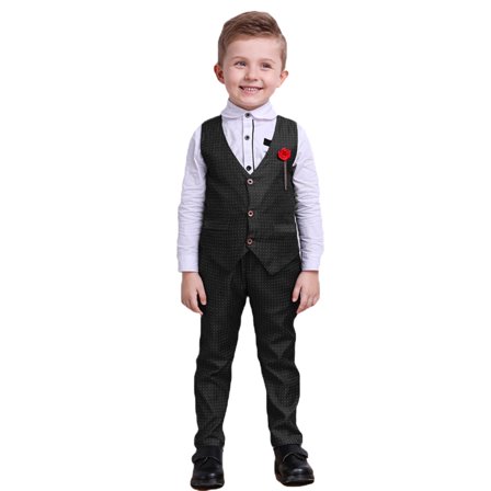 Suit for Boys Button down Shirt with Bowtie Vest Pants 4 Pieces Gentleman Outfit Set Toddler Boy Outfit for Boys 2-3 Years