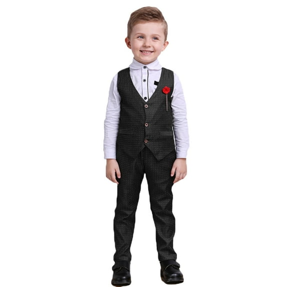 Suit for Boys Button down Shirt with Bowtie Vest Pants 4 Pieces Gentleman Outfit Set Toddler Boy Outfit for Boys 2-3 Years