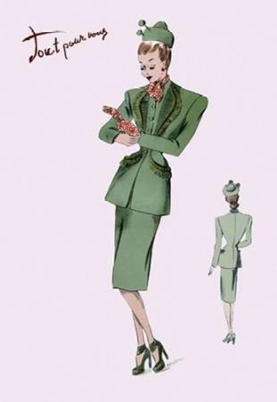 Suit with Hats and Gloves 1947 Canvas Art - Unknown (12 x 18)