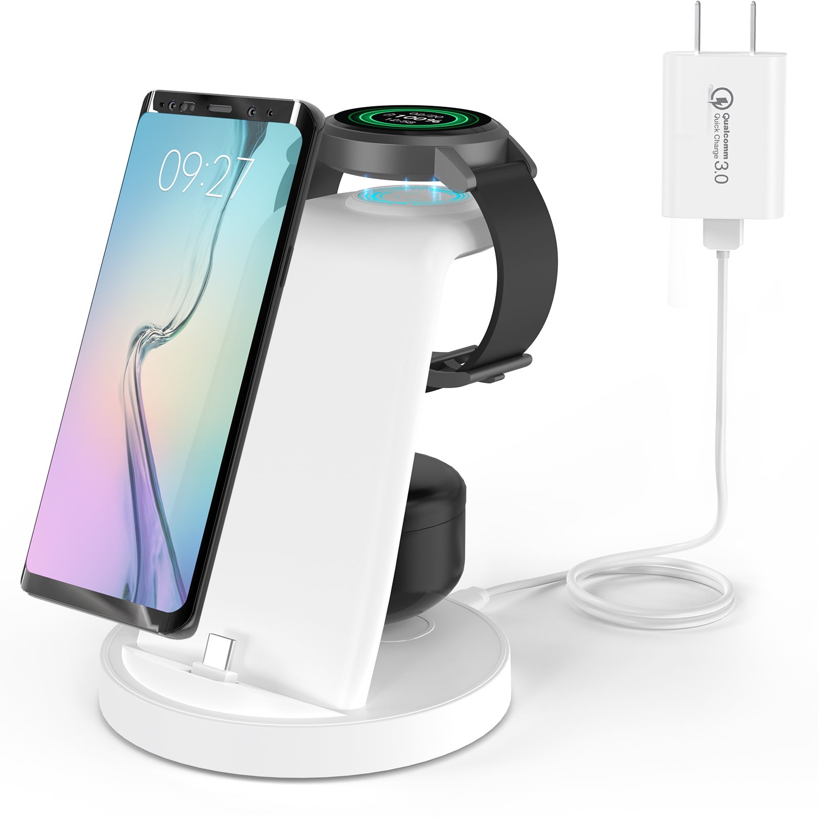 Suitable for Apple Samsung mobile phone headset wireless charging stand three-in-one desktop vertical fast charging wireless charging base,W-05 Samsung model,TYPE-C-QC3.0