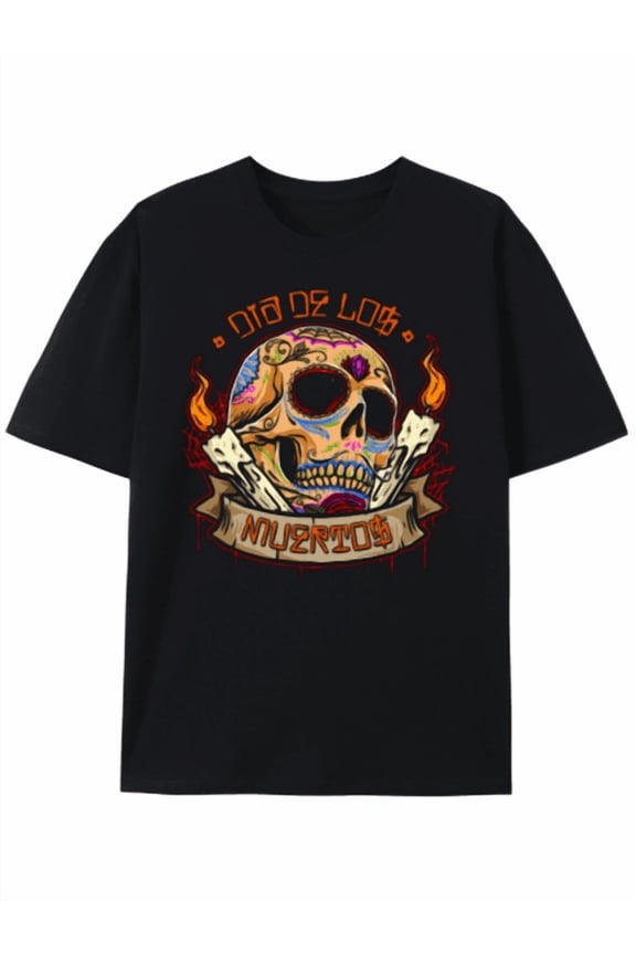 Suitable For Campus Wear, Party Gathering, Daily Wear, A Good Choice T-Shirt Day Of The Dead Sugar Skull Graphic Tee, Retro Unisex Shirt Short Sleeve Tshirts