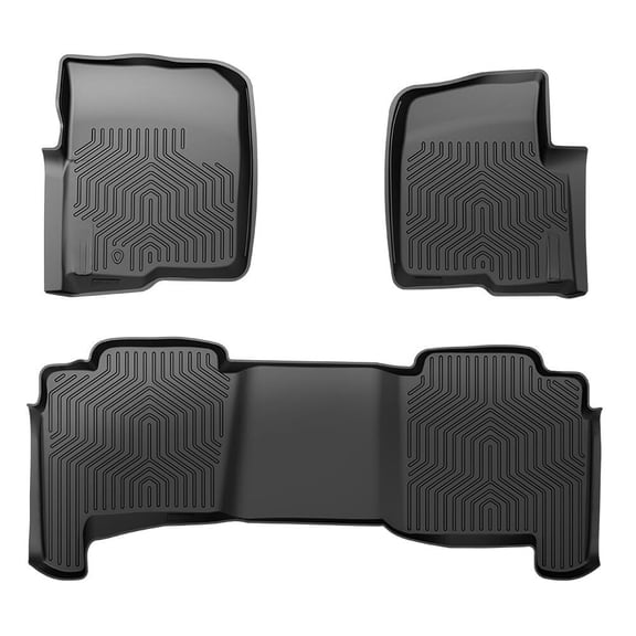 Suitable for Floor Mats 3PCS Compatible with Ford F150 SuperCrew Cab 2004 2005 2006 2007 2008 1st & 2nd Row All Weather Protection TPE Floor Liners Black