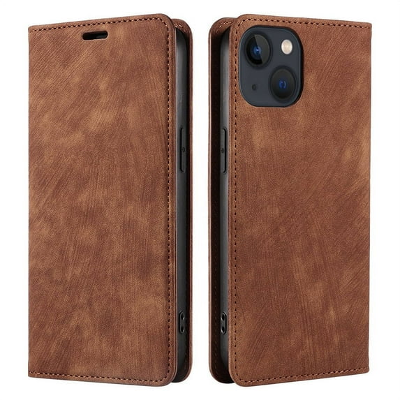 Suitable For iPhone14 Pro Mobile Phone Leather Case Magnetic Flip Cover Brown