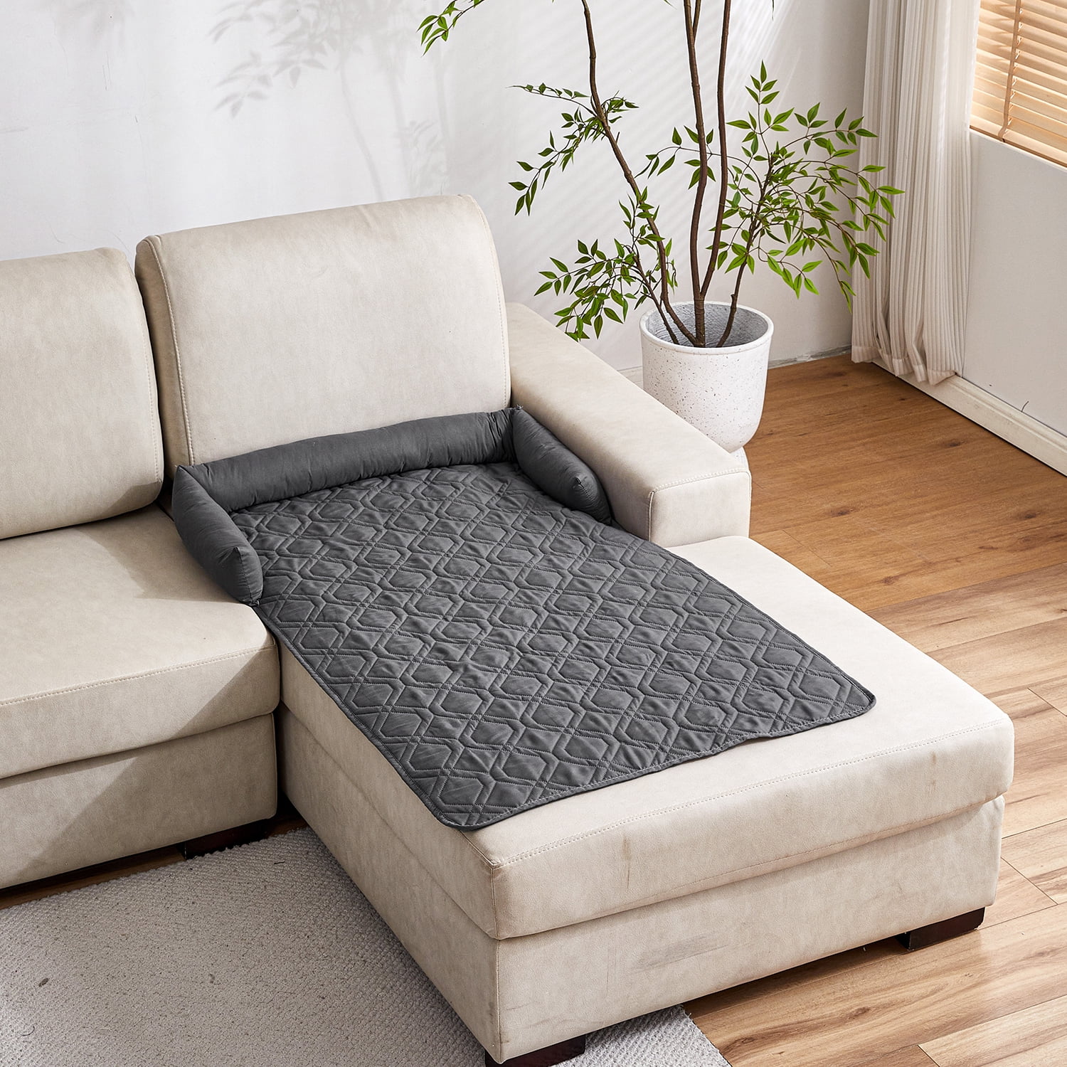 Suitable for Medium and Large Dogs Calm Pet Bed, Pet Furniture Protective Cover, Non-Slip Base, Side Pillow Pet Bed, Waterproof and Urine-Proof Fabric, Deodorant, Machine Washable Non-Slip