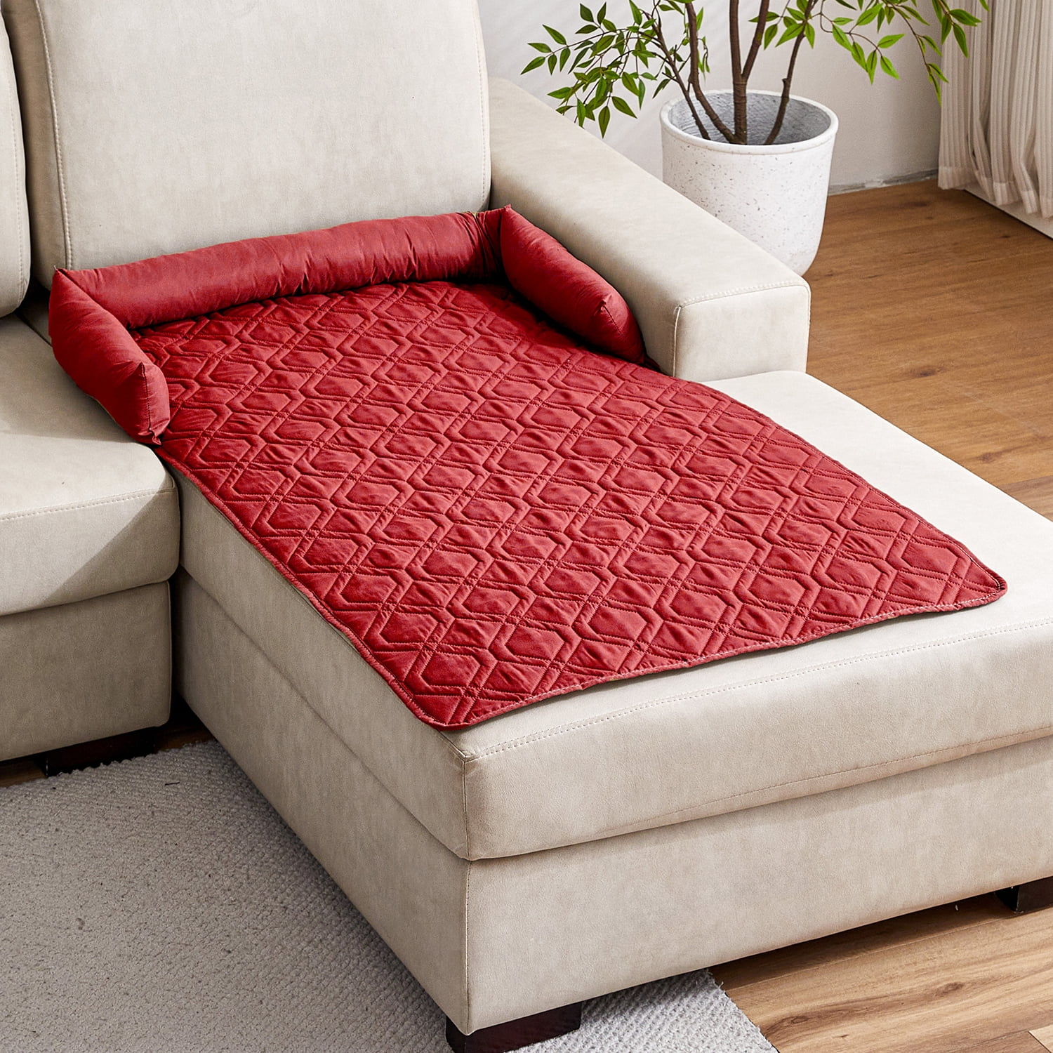 Suitable for Medium and Large Dogs Calm Pet Bed, Pet Furniture Protective Cover, Non-Slip Base, Side Pillow Pet Bed, Waterproof and Urine-Proof Fabric, Deodorant, Machine Washable Non-Slip