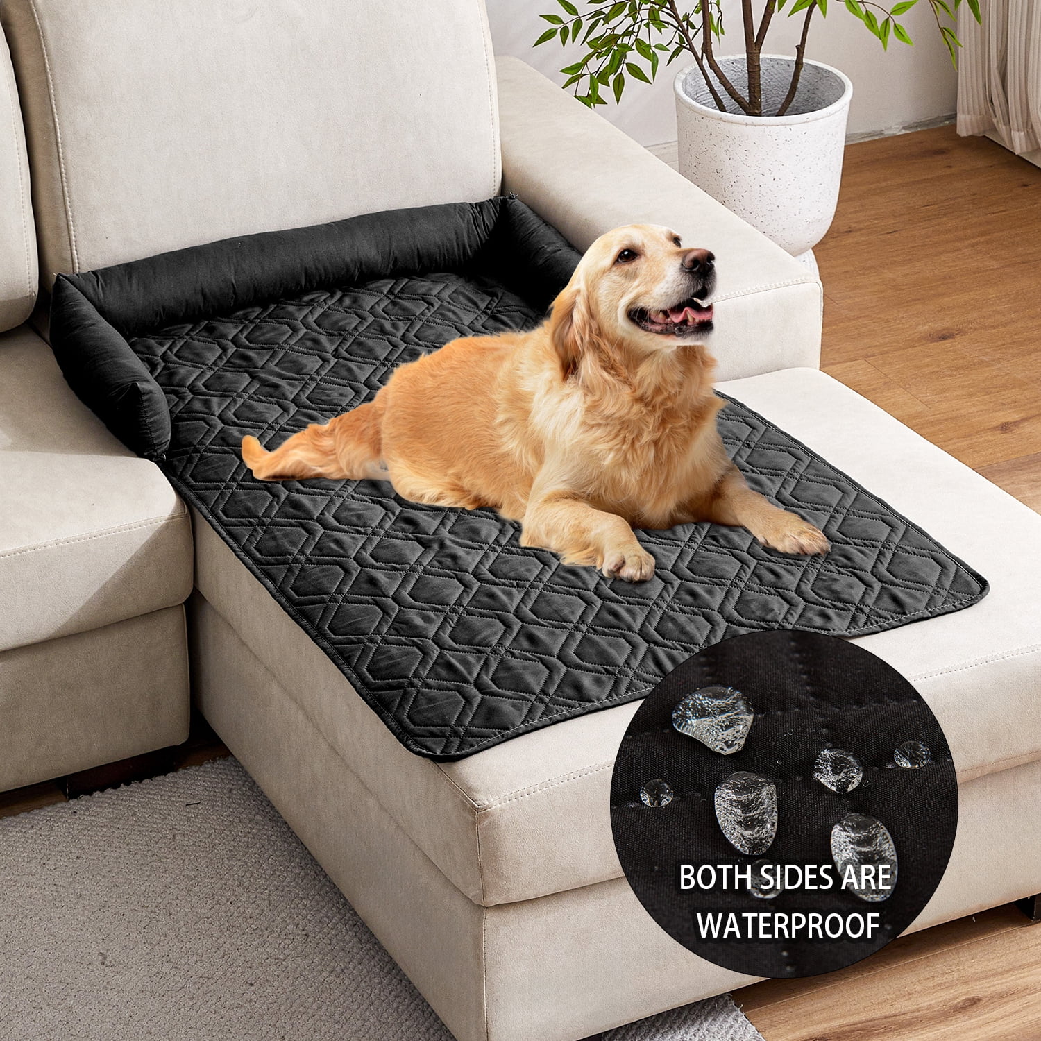 Suitable for Medium and Large Dogs Calm Pet Bed, Pet Furniture Protective Cover, Non-Slip Base, Side Pillow Pet Bed, Waterproof and Urine-Proof Fabric, Deodorant, Machine Washable Non-Slip