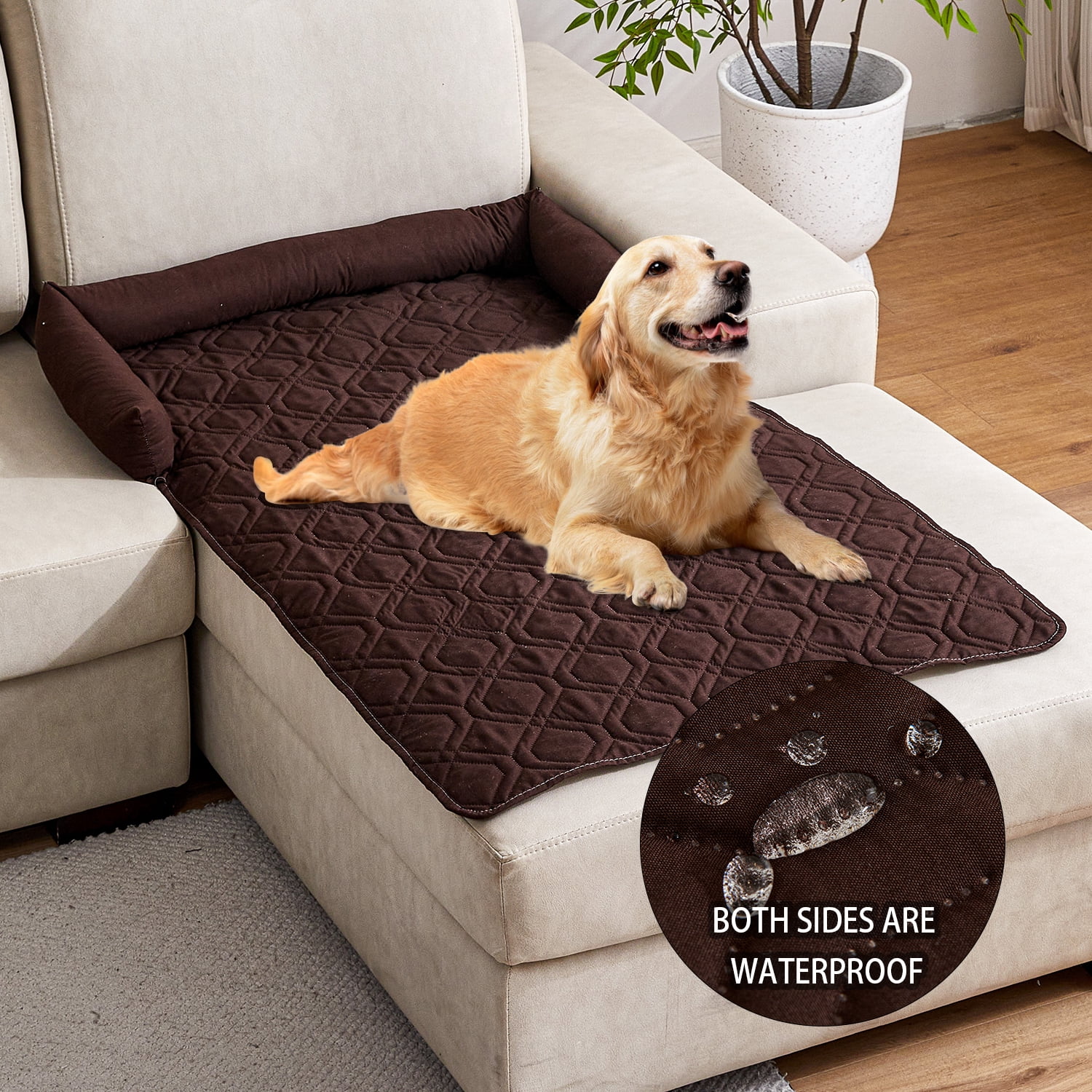 Suitable for Medium and Large Dogs Calm Pet Bed, Pet Furniture Protective Cover, Non-Slip Base, Side Pillow Pet Bed, Waterproof and Urine-Proof Fabric, Deodorant, Machine Washable Non-Slip