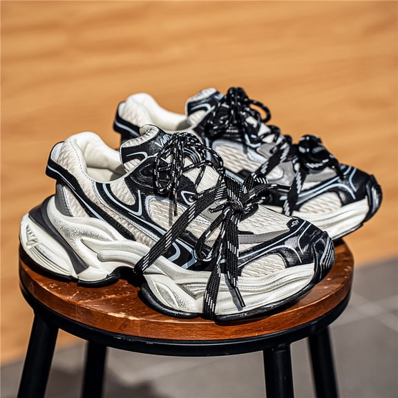 Suitable for Teenagers Vintage Chunky Thick-Soled Dad Sneakers - Non-Slip Rubber Sole, Breathable Lace-Up Low-Top Casual Shoes, Cushioning for Streetwear, Travel & Daily Wear (Fabric Upper)