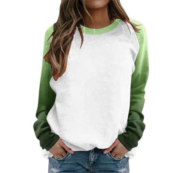 Suitable Tops for Women Raglan Crewneck Tops Gradient Solid Print Sweatshirts Casual Top Long Sleeve Color Block Pullover Activewear Cute Clothing