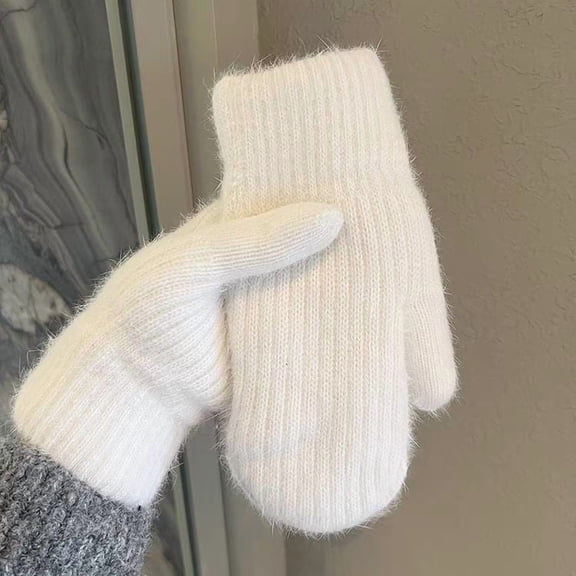 Suitable for compatible with New Year Red Wool Knitted Gloves Winter Men and Women Fleece Lined Thickened Warm Windproof Coldproof Double Layer Fingerless Student Cycling