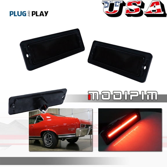 Suitable for 1970-1974 Chevrolet Nova red LED rear bumper mudguard side marker light 2-piece set-