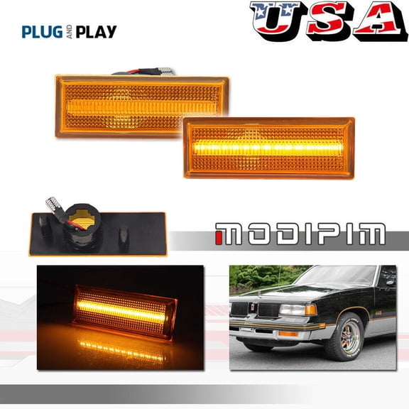 Suitable for 1981-1988 Cutlass 442 amber LED side marker lights and front fender lights, 2 pieces-