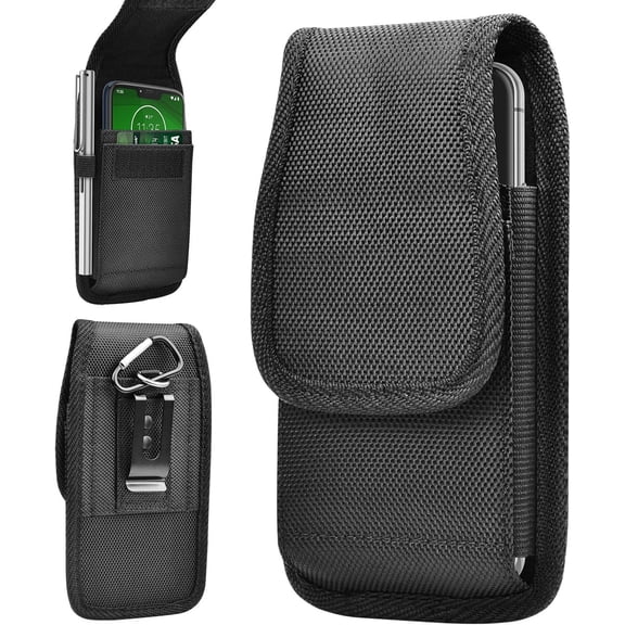 Suitable for 4.0-7.2 inch mobile phones Nylon Cell Phone Pouch Belt Holder Carrying Case with Belt Clip Loop Card Slots, Black,4 Size