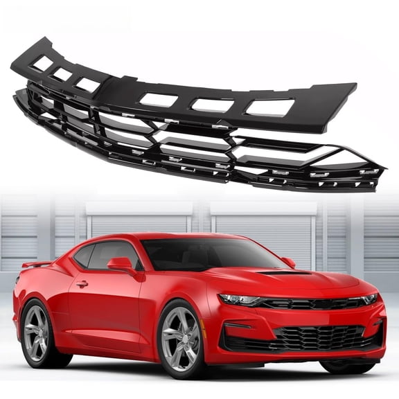 Suitable for Black Front Upper Grille Assembly Compatible with 2019-2024 Chevy Camaro SS - Mesh Hood Grille for Enhanced Style and Performance