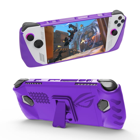 TPU Protective Case for ROG Ally Game Console with Back Bracket Anti-slip Protective Cover-Purple