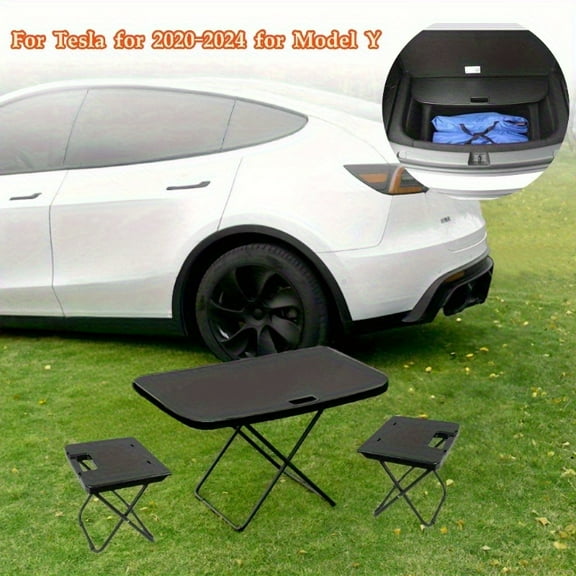Suitable for Tesla 2020-2024 for Model Y Trunk Car Small Table with Two Chairs-camping Picnic Table Folding Portable Table