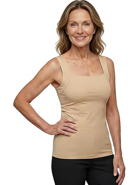 Suitable for ages 60 and above Built in Comfort Bra Tanktop, Seamless Shaper Bra Cami, Wire-Free Tank Tops with Support, No Rolling Up