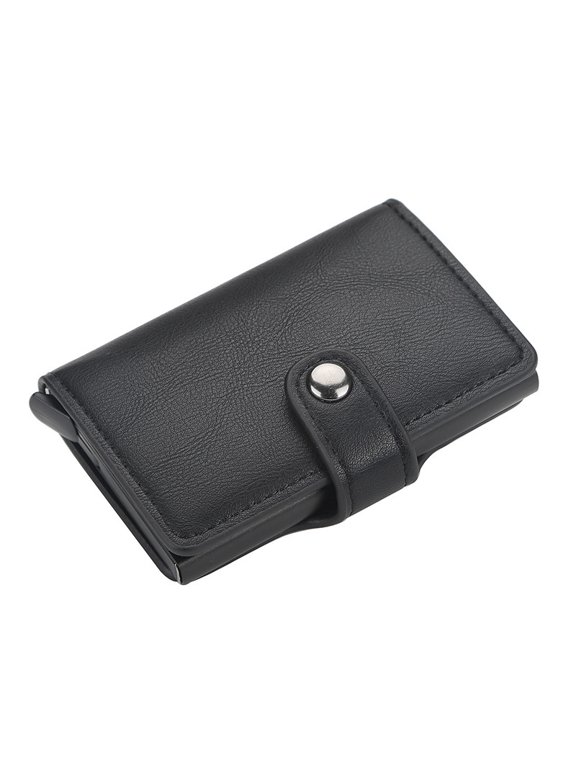 Suitable for both women and men, small card holder with clasp, RFID automatic pop-up card holder, vintage card case, anti-magnetic card holder, wallet