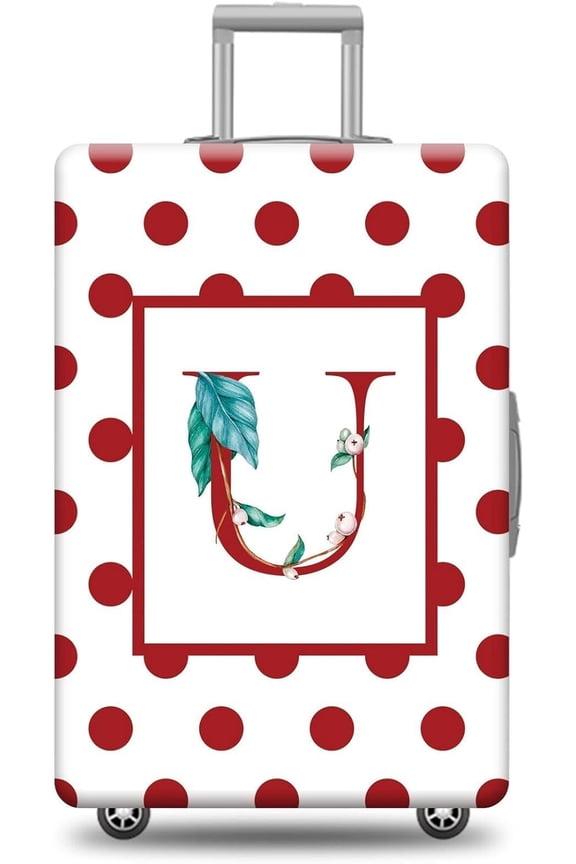 Suitcase Cover Red Polka Dots Luggage Protector Leaves Monogram Letter U Washable Travel Baggage Covers Fit 18-21 Inch Luggage