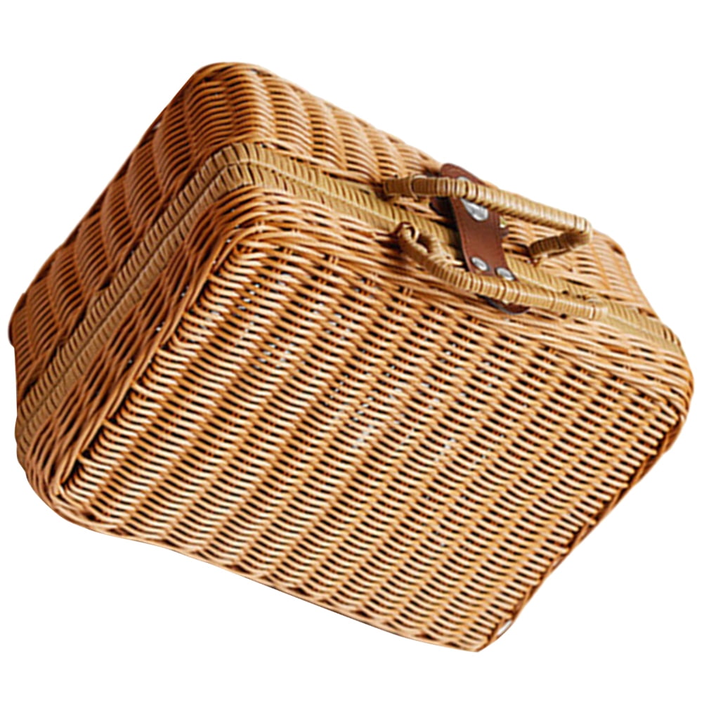 Suitcase Picnic Basket with Liner Woven Storage Bins Hamper Rattan
