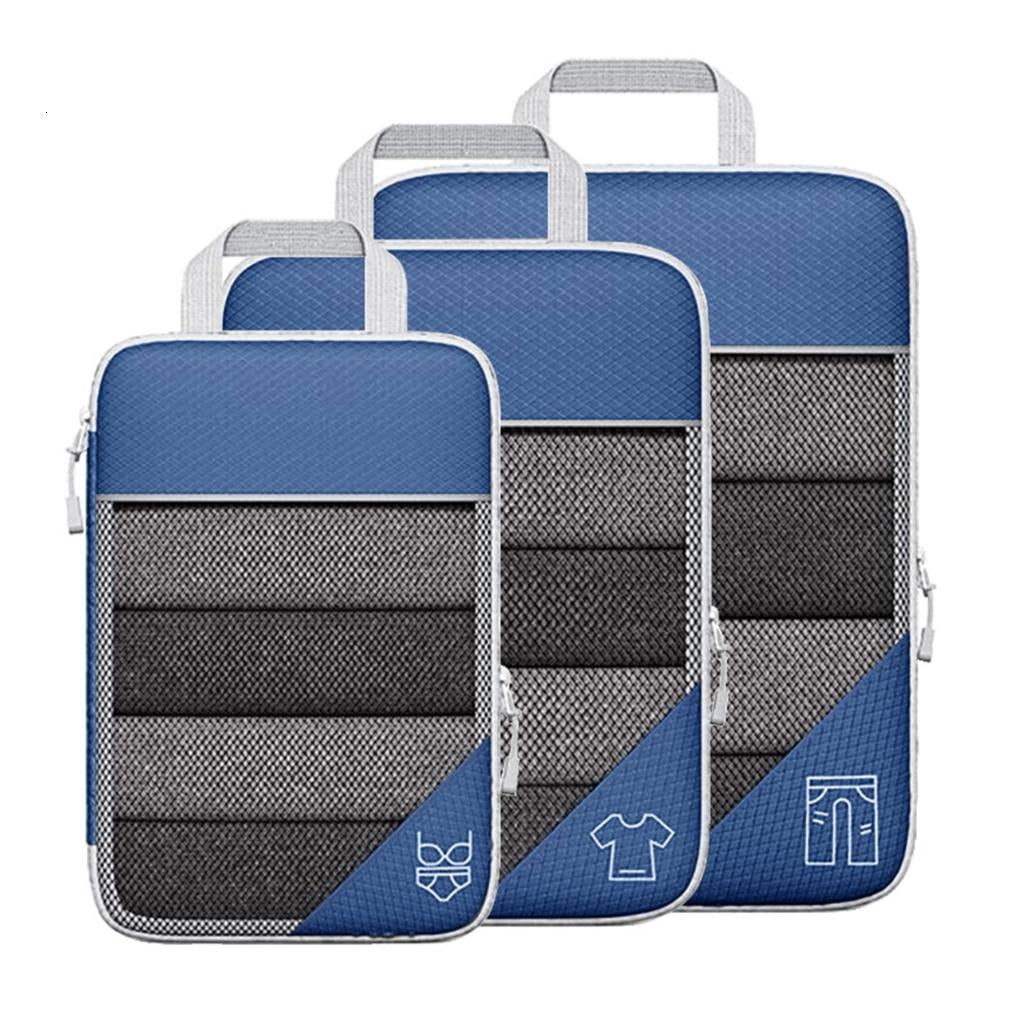 Compressed Packing Cubes Travel Storage Bag Set Mesh Visual Luggage Portable Lightweight Suitcase