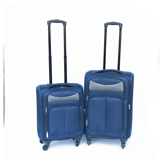 Suitcase Set 2 Piece Trolley Luggage, Softside Spinner Wheels, Password Lock, Waterproof, Blue