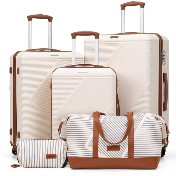 Suitcase Set 5 piece Luggage Set Airline Approved Carry on ABS Hardside Spinner Luggage TSA Lock Lightweight Travel Set White