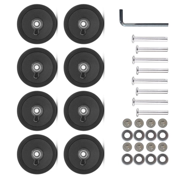 Suitcase Spinner Replacement 8Pcs 55mm Black Rubber Wheels with 2 Size Axles Smooth Wheel for Damaged Trolley Repair