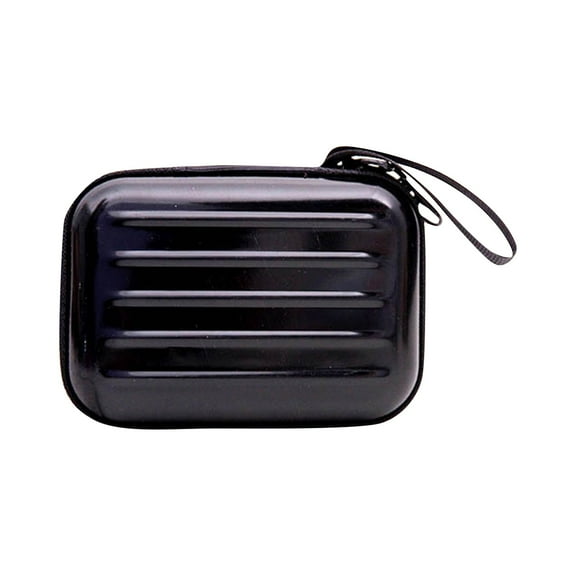 Suitcase Style Mini Metal Storage Box with Zipper, Colorful Wire-Drawing Tinplate Case for Earphones, Coins, and Small Travel Essentials Pouch Black