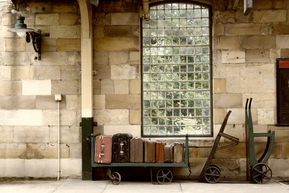 Suitcases On A Luggage Trolley In A Train Station Canvas Art - John Short Design Pics (17 x 11)