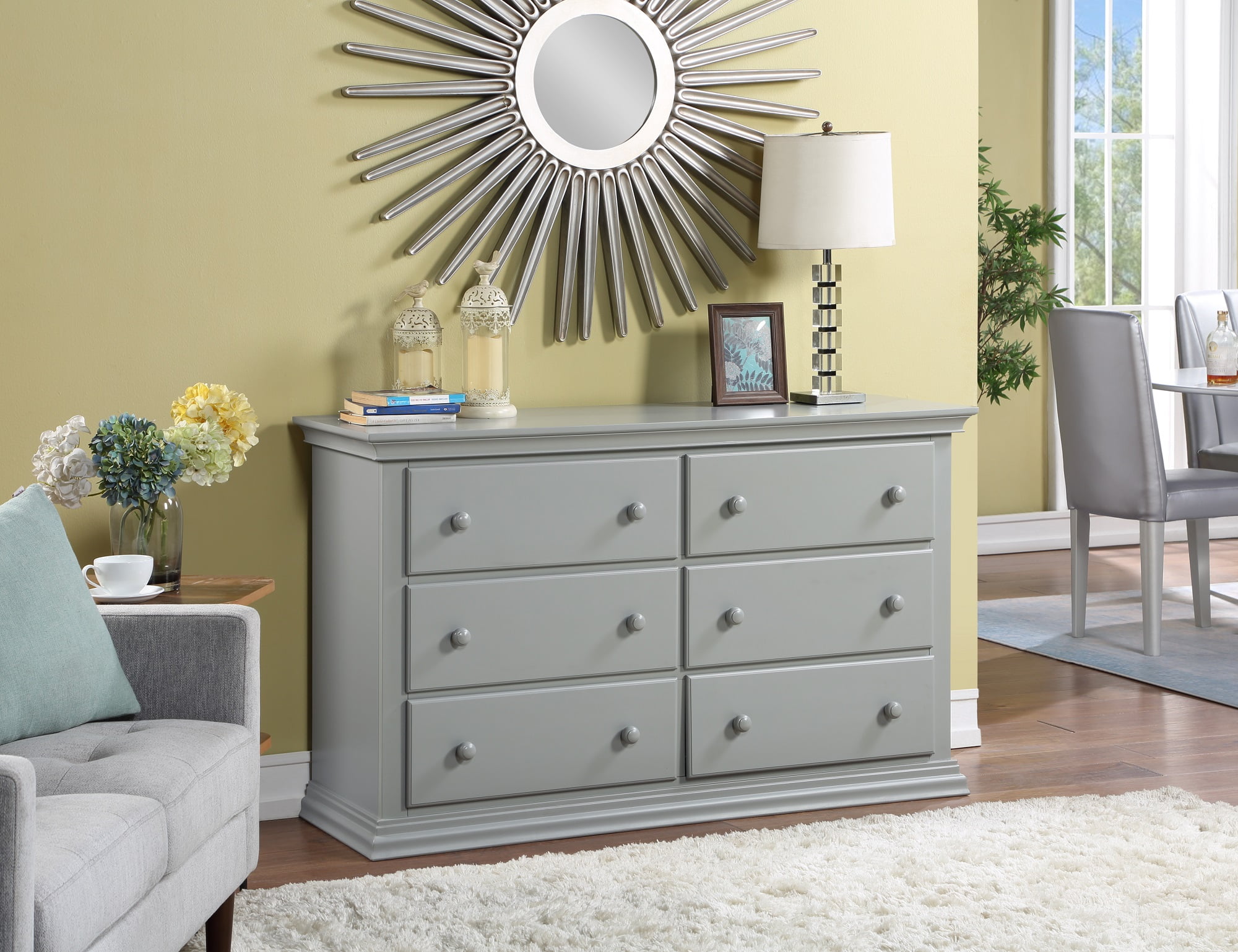 Light Gray Double Nursery Dresser with Deep Drawers