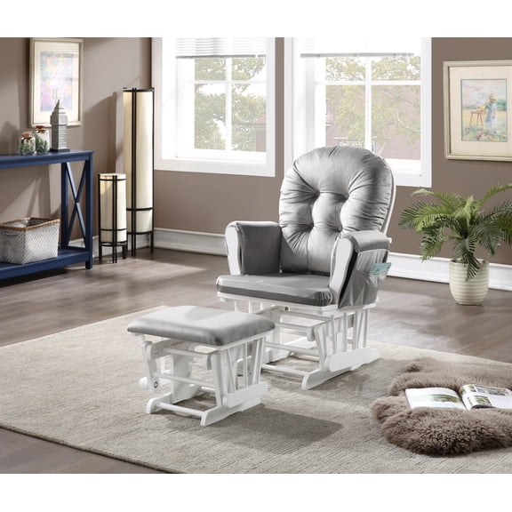 Suite Bebe Cleo Kid Traditional Glider Rocking Chair with Ottoman, White/Gray