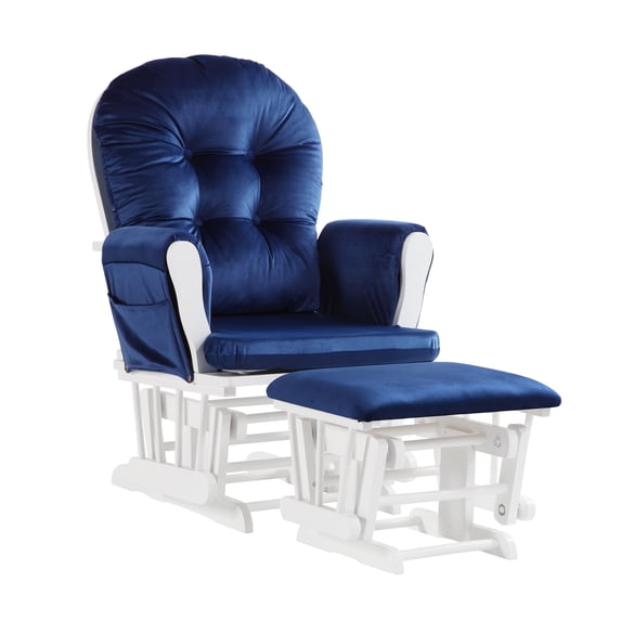 Suite Bebe Cleo Storage Glider and Ottoman, White Finish with Navy Cushions