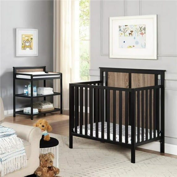 Suite Bebe Connelly Mini Crib with Mattress Pad, Black & Vintage Walnut