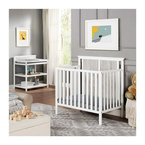 Suite Bebe Connelly Mini Crib with Mattress Pad, White & Rockport Gray