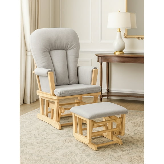 Suite Bebe Contempo Wooden Glider & Ottoman Natural Wood and Latte Fabric